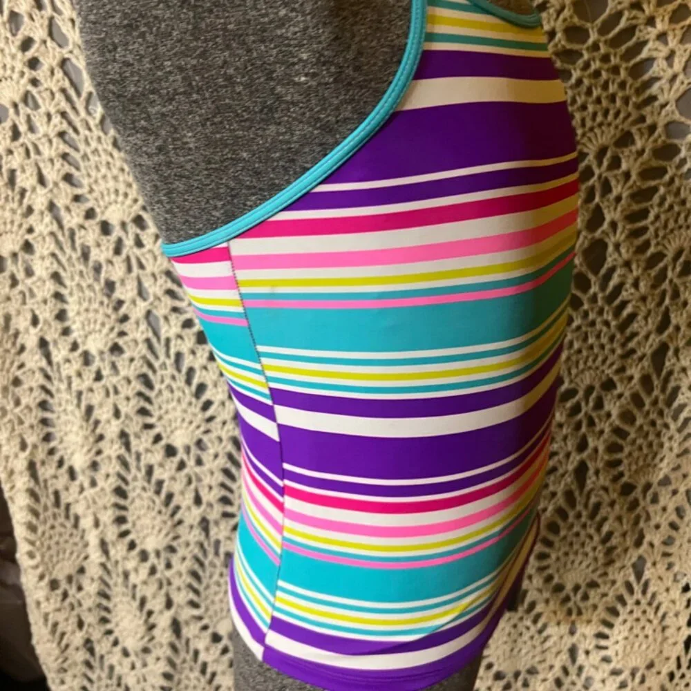 NWOT Spotted Zebra‎ Sz 12(XL) Multiple Color Stripe Cross Back Swimsuit Top C05